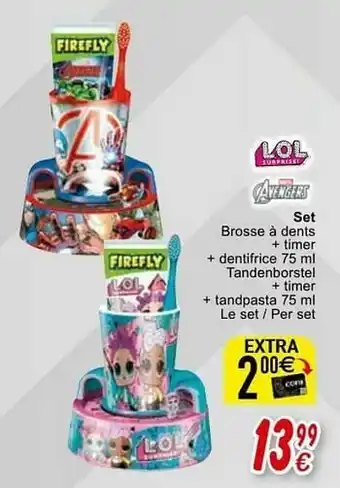Set brosse à dents + timer + dentifrice tandenborstel + timer + tandpasta