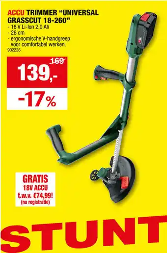 Hubo ACCU TRIMMER UNIVERSAL GRASSCUT 18-260 aanbieding