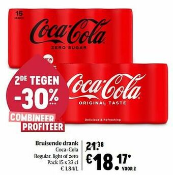Delhaize Bruisende drank coca-cola regular light of zero aanbieding