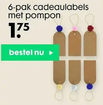 6-pak cadeaulabels met pompon