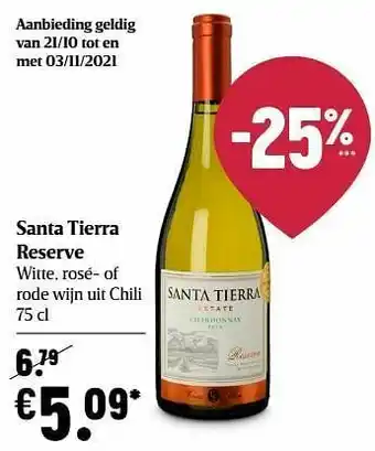 Santa tierra reserve witte rosé- of rode wijn uit chili