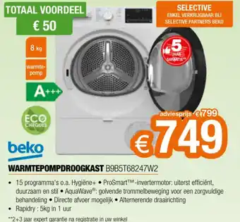 Expert beko WARMTEPOMPDROOGKAST B9B5T68247W2 aanbieding