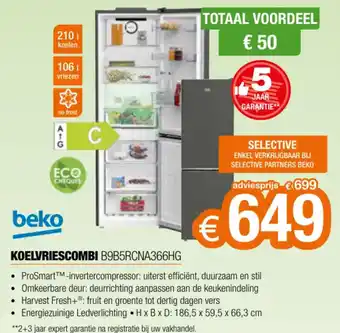 beko KOELVRIESCOMBI B9B5RCNA366HG