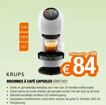 Expert KRUPS MACHINES À CAFÉ CAPSULES KRKP2401 aanbieding