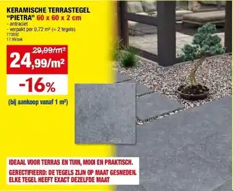 Hubo KERAMISCHE TERRASTEGEL “PIETRA” 60 x 60 x 2 cm aanbieding