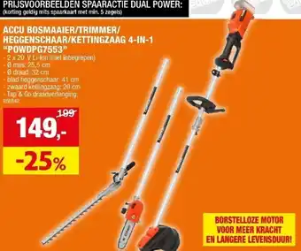 Hubo ACCU BOSMAAIER/TRIMMER/ HEGGENSCHAAR/KETTINGZAAG 4-IN-1 “POWDPG7553” aanbieding