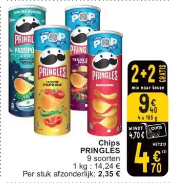 Cora Chips Pringles 4 x 165g aanbieding