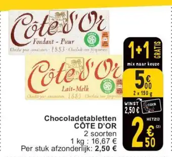 Cora Chocoladetabletten CÔTE D'OR 2 x 150g aanbieding