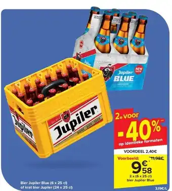 Carrefour Bier Jupiler Blue (6 x 25 cl) of krat bier Jupiler (24 x 25 cl) aanbieding