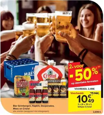 Carrefour Bier Grimbergen, Hapkin, Desperados, Maes en Cristal aanbieding