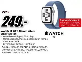 MediaMarkt Watch SE GPS 40 mm zilver Smartwatch aanbieding