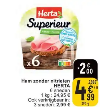 Cora Ham zonder nitrieten HERTA 200g aanbieding