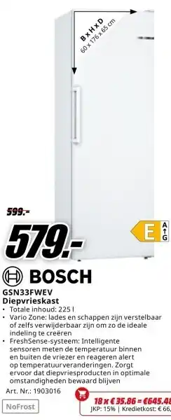 MediaMarkt BOSCH GSN33FWEV Diepvrieskast aanbieding