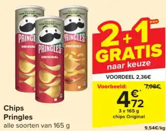 Carrefour Pringles Chips 3 x 165g aanbieding