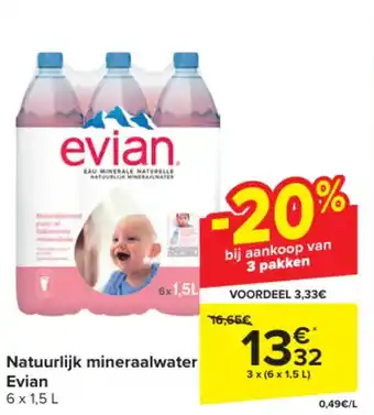 Carrefour Evian Natuurlijk mineraalwater 3 x (6 x 1.5L) aanbieding