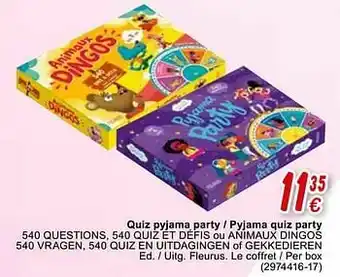 Cora Quiz pyjama party - pyjama quiz party 540 questions, 540 quiz et défis ou animaux dingos 540 vragen, 540 quiz en uitdagingen aanbieding