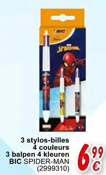 Cora 3 stylos-billes 4 couleurs 3 balpen 4 kleuren bic spider-man aanbieding