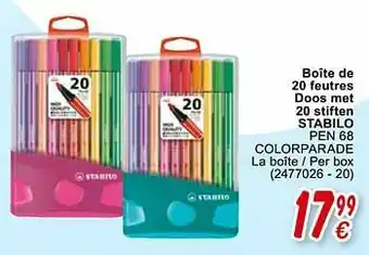Cora Boîte de 20 feutres doos met 20 stiften stabilo pen 68 colorparade aanbieding