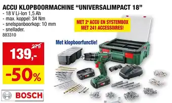 Hubo BOSCH ACCU KLOPBOORMACHINE UNIVERSALIMPACT 18 aanbieding