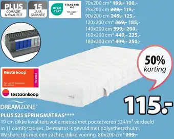 Jysk DREAMZONE PLUS S25 SPRINGMATRAS 80x200 cm aanbieding