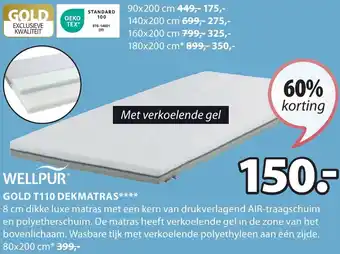 Jysk WELLPUR GOLD T110 DEKMATRAS 80x200 cm aanbieding