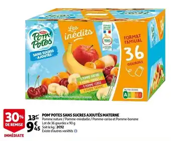 Auchan Pom' Potes Sans Sucres Ajoutes Materne 36*90g aanbieding