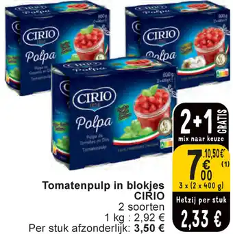 Cora Tomatenpulp in blokjes CIRIO aanbieding