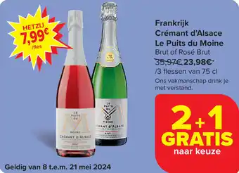 Carrefour Frankrijk Crémant d'Alsace Le Puits du Moine aanbieding