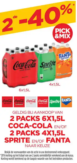 Prik en Tik 2 PACKS 6X1,5L COCA-COLA EN/OF 2 PACKS 4X1,5L SPRITE EN/OF FANTA aanbieding