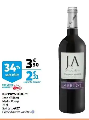 Auchan Jean d'Alibert Merlot Rouge 750ml aanbieding