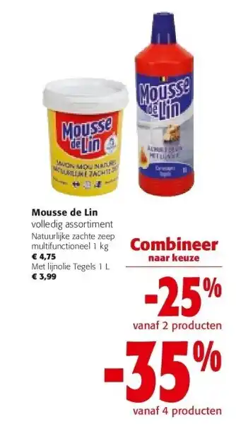 Colruyt Mousse de Lin volledig assortiment Natuurlijke zachte zeep multifunctioneel 1 kg aanbieding