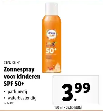 Lidl CIEN SUN Zonnespray voor kinderen SPF 50+ 150mL aanbieding