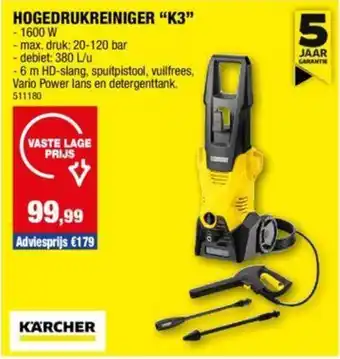 Hubo HOGEDRUKREINIGER "K3" aanbieding