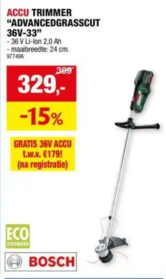 Hubo ACCU TRIMMER "ADVANCEDGRASSCUT 36V-33'' aanbieding