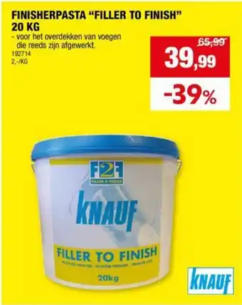 Hubo FINISHERPASTA "FILLER TO FINISH" 20 KG aanbieding