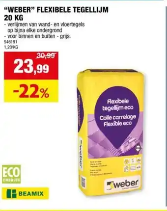 Hubo "WEBER" FLEXIBELE TEGELLIJM 20 KG aanbieding