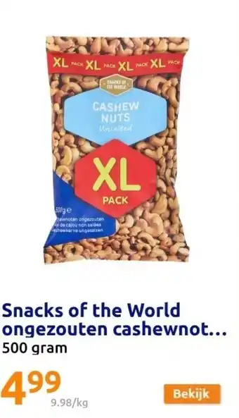 Action Snacks of the World ongezouten cashewnoten XL-pack aanbieding