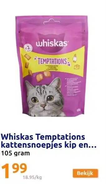 Action Whiskas Temptations kattensnoepjes kip en kaas aanbieding