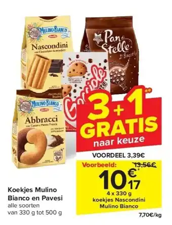 Carrefour Koekjes Mulino Bianco en Pavesi aanbieding