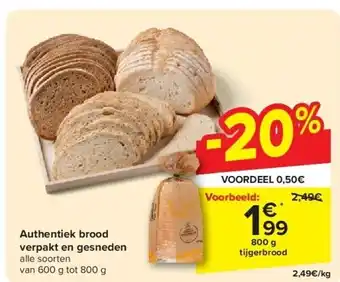 Carrefour Authentiek brood verpakt en gesneden aanbieding