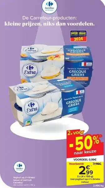 Carrefour Yoghurt op z’n Grieks natuur of met fruit aanbieding