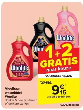 Carrefour Vloeibaar wasmiddel Woolite aanbieding