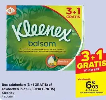Carrefour Box zakdoeken (3 +1 GRATIS) of zakdoeken in etui (30+10 GRATIS) Kleenex aanbieding
