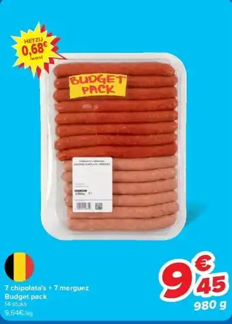 Carrefour 7 chipolata’s + 7 merguez Budget pack aanbieding