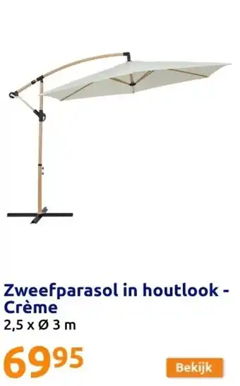 Zweefparasol in houtlook - Crème