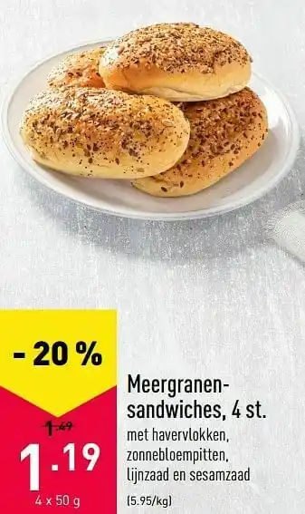 ALDI Meergranen- sandwiches aanbieding