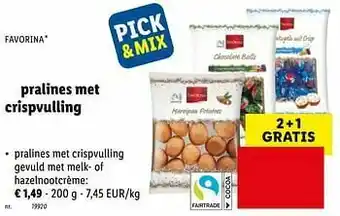 Lidl pralines met crispvulling gevuld met melk- of hazelnootcrème aanbieding