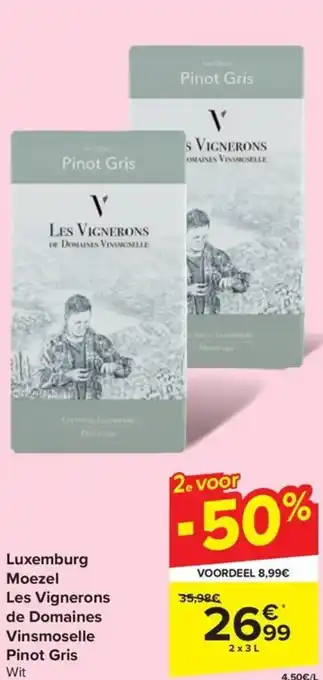 Carrefour Moezel Les Vignerons de Domaines Vinsmoselle Pinot Gris Wit 2 x 3L aanbieding