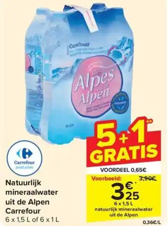 Carrefour Natuurlijk mineraalwater uit de Alpen 6 x 1.5L aanbieding