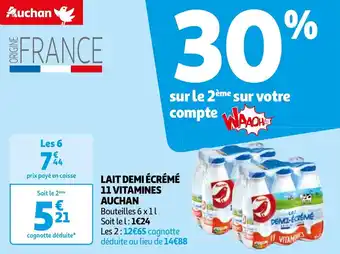 Auchan LAIT DEMI ÉCRÉMÉ 11 VITAMINES 6 x 1L aanbieding